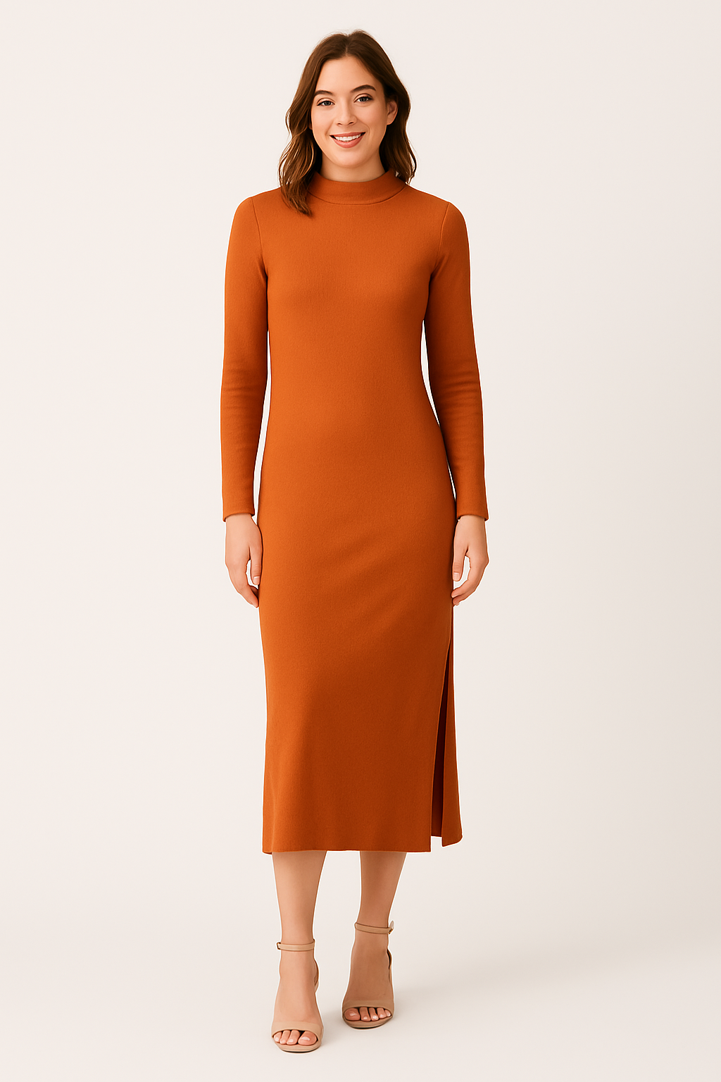 Vestido Longo Laranja Com Fenda